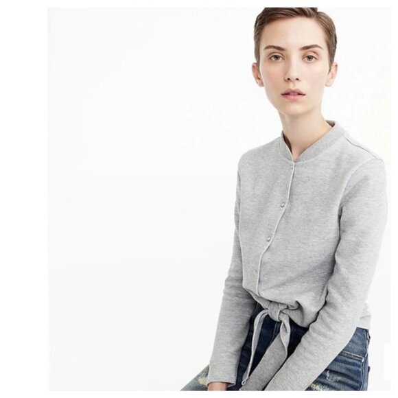 J.Crew Womens Gray Tie-Front Cardigan Sweater Snap Button L - Picture 3 of 12